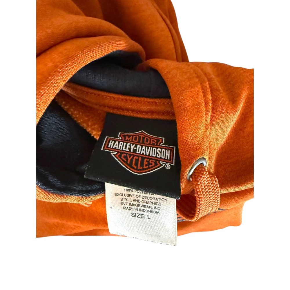 Harley Davidson Orange Long Sleeve Hoodie Graphic Print Sweatshirt Mens Large‎ - Picture 9 of 10